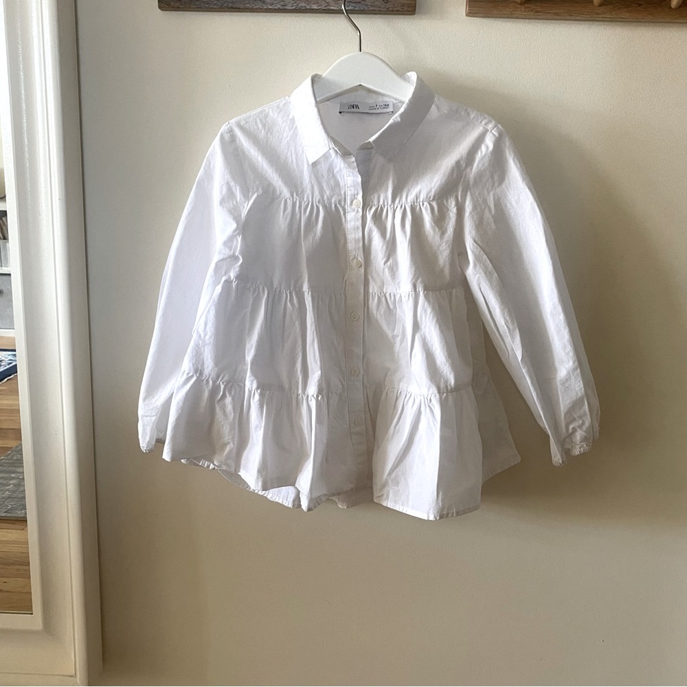 Zara white tiered poplin shirt. Size 7
